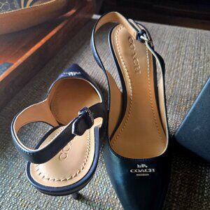 Nwb Coach Navy Leather Sling-back Pumps